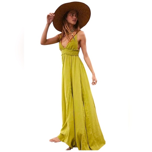 NWT FREE PEOPLE Endless Summer Heat Haze Smock Lined Maxi Dress Size Medium - Picture 2 of 6